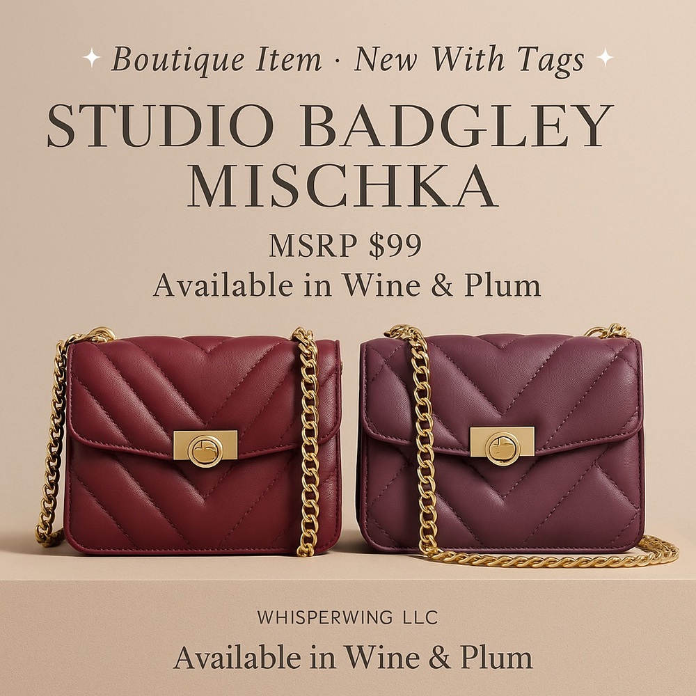 Studio Badgley Mischka V Quilted Crossbody. Plum color.